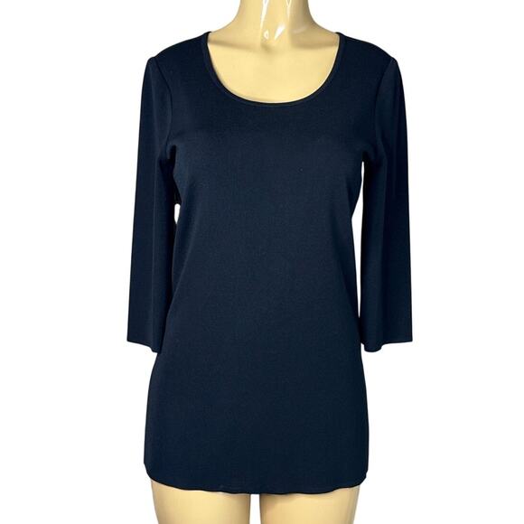 Ming Wang Tunic Top Crew Neck Crop Sleeve Solid Black Size Small - Picture 1 of 10